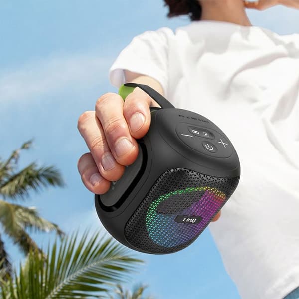 Mini TWS-kaiutin / Bluetooth / Stereo / RGB 7 väriä / Jack / USB / Micro-SD LinQ Musta Svart