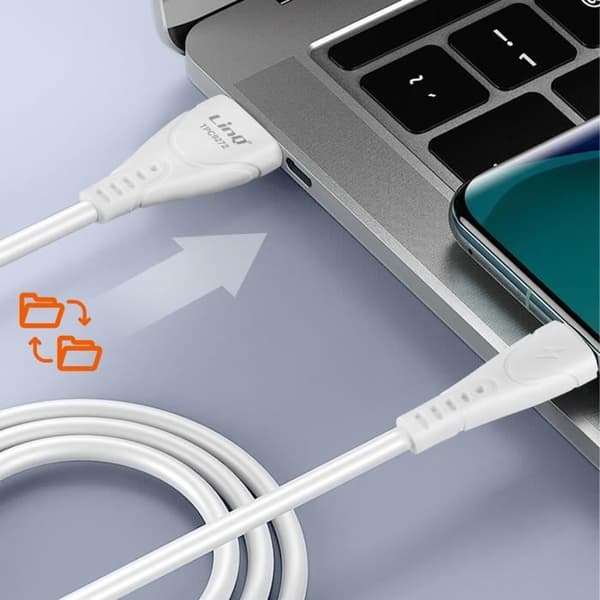 USB-kabel til USB-C - LinQ - 1m - Hurtig opladning 3A - Synchronisering - Hvid silicone