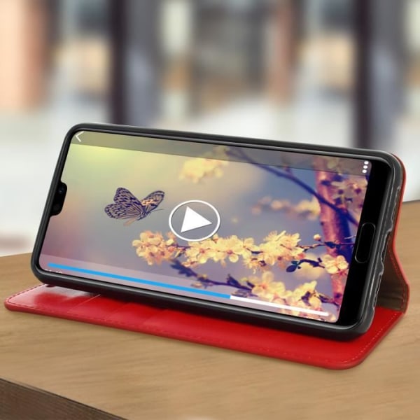Etui - AVIZAR - Huawei P20 Pro - Ægte læder - Rød - Video support funktion Röd