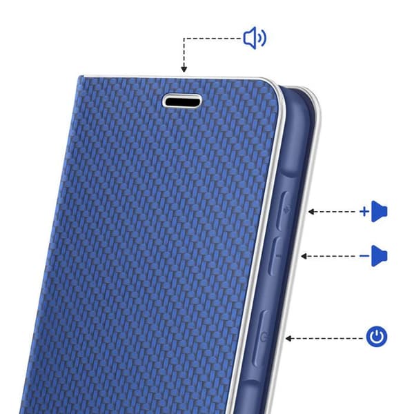 Folio-etui til Galaxy A57 Carbon-effekt med metalramme og kortlomme i blå Blå
