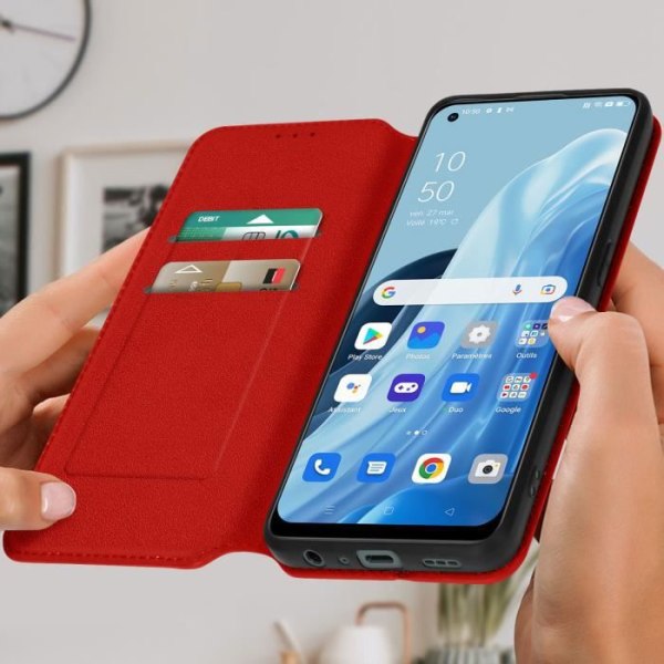 Kotelo Oppo Reno 8 Lite 5G Flip Card Holder -tukivideolle, punainen