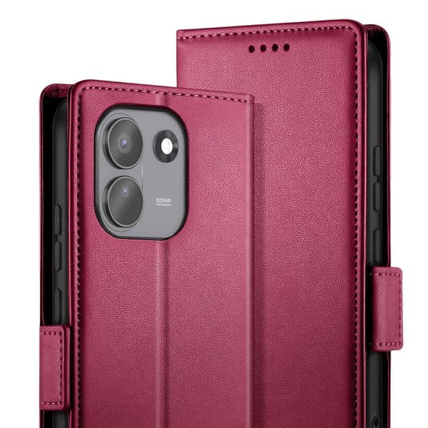 Redmi Note 17 Pro Max -sarjan älykirjan kansi Bordeaux-värissä, jossa on tuki Röd