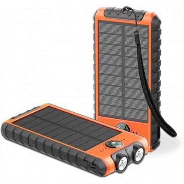 Solar Powerbank 10000 mAh USB 2A+C + lommelygte + håndledsrem + Bigben kompas Svart