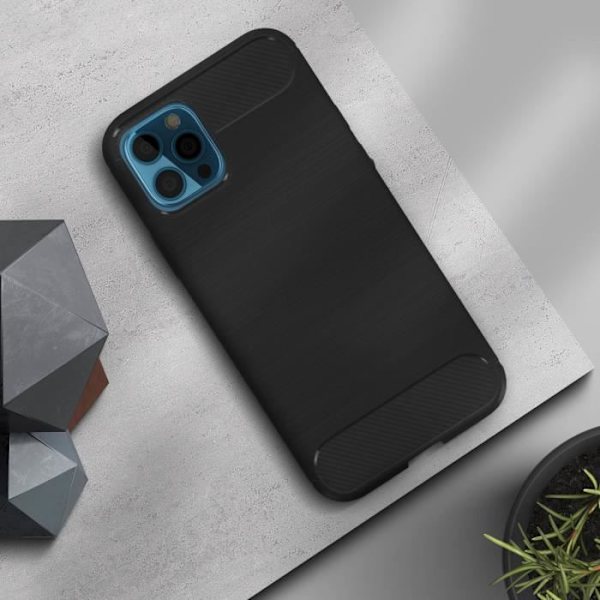 Coque - Apple - iPhone 12 Pro Max - Blød - Børstet Metal - Sort Kulstof Svart