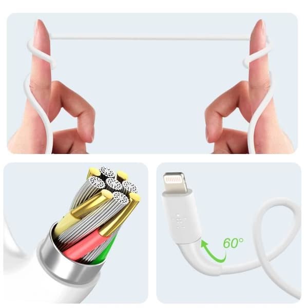 USB-kabel - Belkin - Lightning MFI - 1m - Laddning och synkronisering - Vit Vit