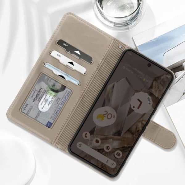 Cat Case til Google Pixel 8 Wallet Series Kawaii Cat Cover Beige Beige