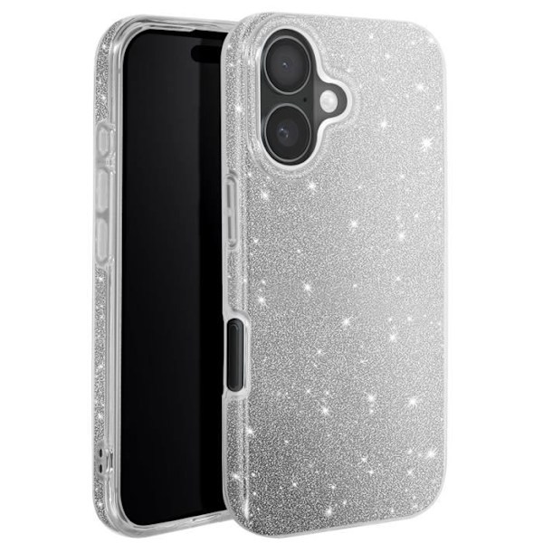 Glittercase för iPhone 16 Plus Stötsäker Glittrande Silver Grå