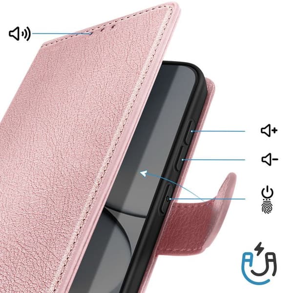 Pungetui til Redmi Note 15 Pro 5G Chesterfield Grainet Stativfunktion Rosa Ros