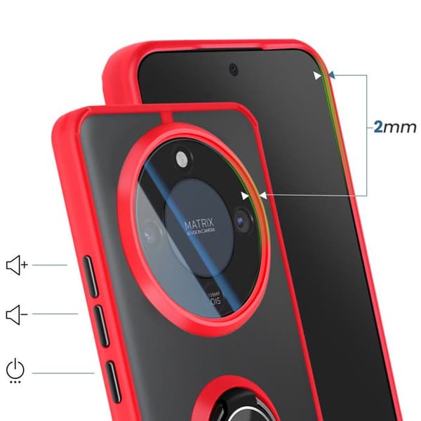 Skyddsfodral för Honor Magic 8 Lite, Bi-material med Röd Magnetring Röd