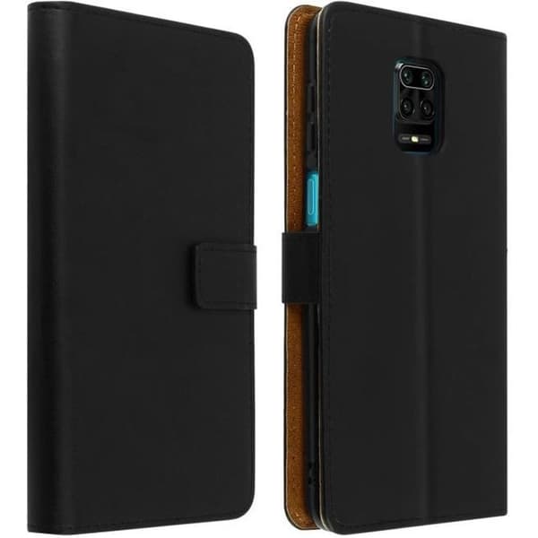 Cover - AVIZAR - Xiaomi Redmi Note 9S/Pro/Pro Max - Ægte læder - 2 kortlommer - Fleksibel Svart