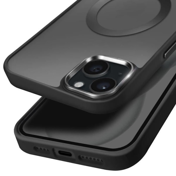 Coque MagSafe til iPhone 15 Plus og 14 Plus Mat Gennemsigtig Bag Kontur Sort Svart