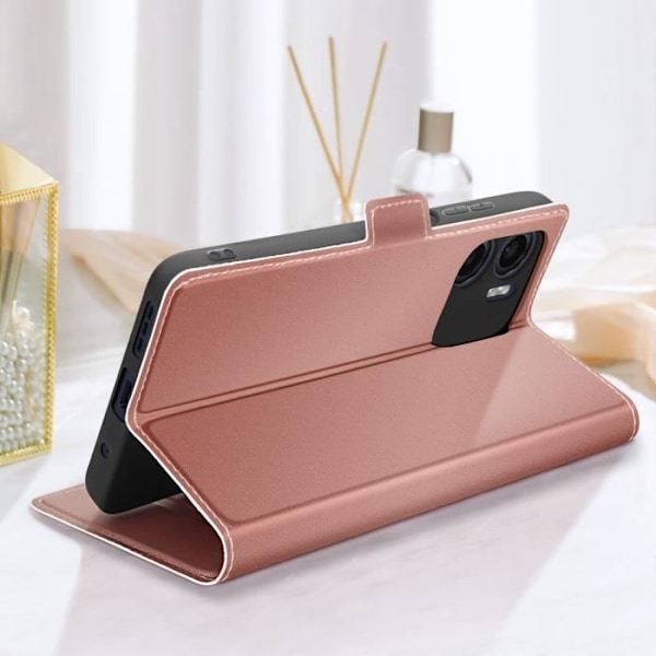 Étui til Motorola Moto G05 og E15 Kortholder Video Support Rose Champagne Rosa