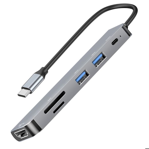 USB-C hubi HDTV 4K, USB-C 100W, SD / Micro-SD kortinlukijat LinQ Harmaa