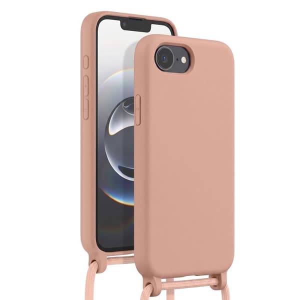 Siliconefodral för iPhone 16e med justerbar flätad nylonrem i roséguld Ros