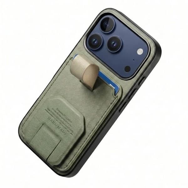 iPhone 17 Pro Cover med Stofeffekt, Støtte og Kortholder i Grøn Grön