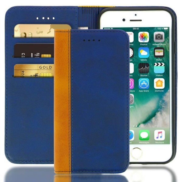 Höna iPhone 7 och 8 - AVIZAR - Fodral Folio - Ekoskinn - Kortfack - Stöd funktion Midnattsblå