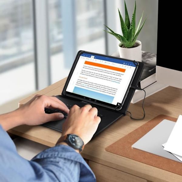 10 tuuman tabletin kansi - AVIZAR - USB-C AZERTY -näppäimistö - Taitettava tuki - Magneettinen kiinnitys Svart