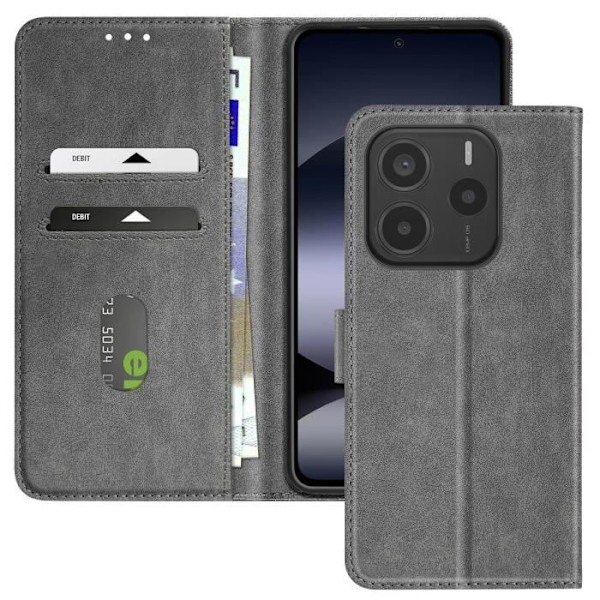 Etui til Xiaomi Redmi Note 14 5G Klap Tegnebog og Video Støtte Grå Grå