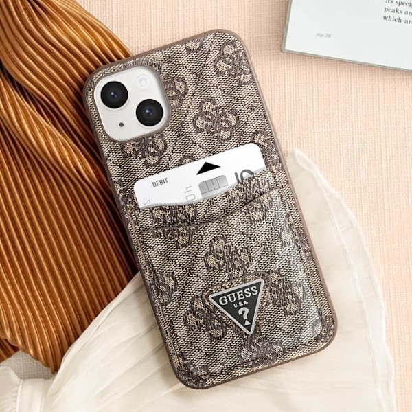 Coque til iPhone 14 med kortlomme Hævede kanter Guess Brun kastanj