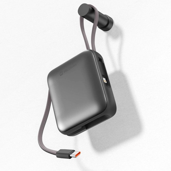 Extern Batteri 10000mAh med USB-C och Lightning-kablar Ultra-kompakt Swissten Silver Grå