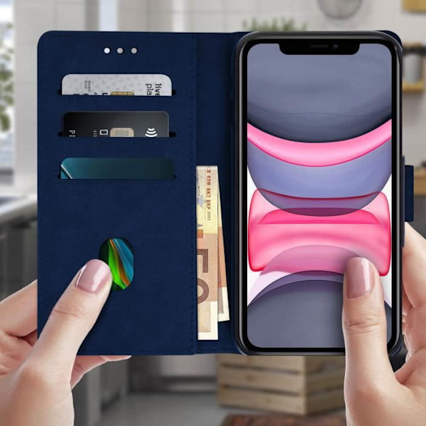 Etui - AVIZAR - iPhone 11 - Helhetsfodral - Kortficka - Videostöd - Silikongel Midnattsblå