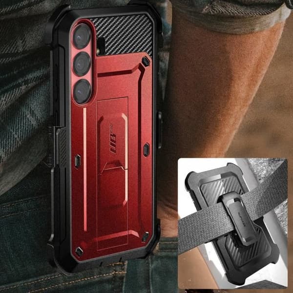 Coque intégrale til Samsung Galaxy S25, stødabsorberende med støtte, Supcase, rød Röd