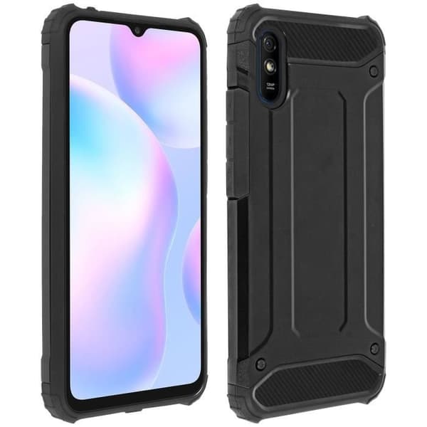 Coque - AVIZAR - Xiaomi Redmi 9A - Stødabsorberende - Relief - Sort Svart