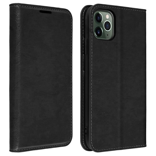 Étui Folio - AVIZAR - iPhone 11 Pro - Ægte Læder - 3 Kortpladser - Videostøtte Svart