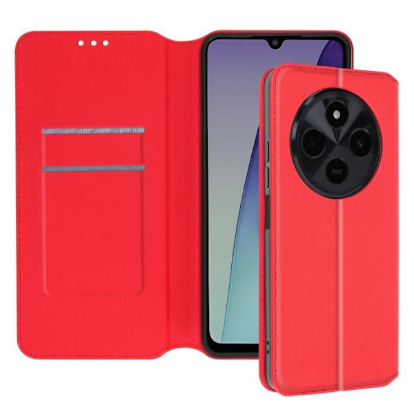 Kotelo Xiaomi Redmi 14C Flip Card Holder ja Video Support Red Röd