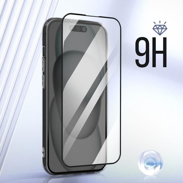 Coque - AVIZAR - iPhone 15 Plus - Silikongel - Härdat glas - Skydd 360° Svart