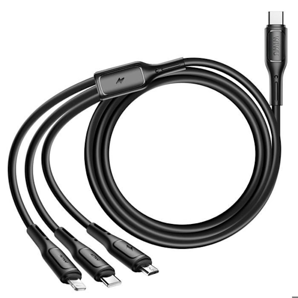Cabel 3 i 1 USB-C, Micro USB och Lightning Snabbladdning 60W 1m wiwu Svart