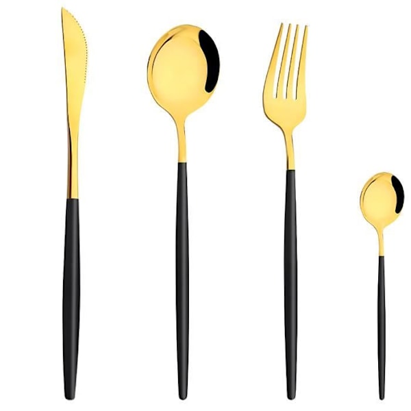 Sæt af Bestik 24 Stykker Elegant til 6 Personer Cheffinger Sort / Guld Svart