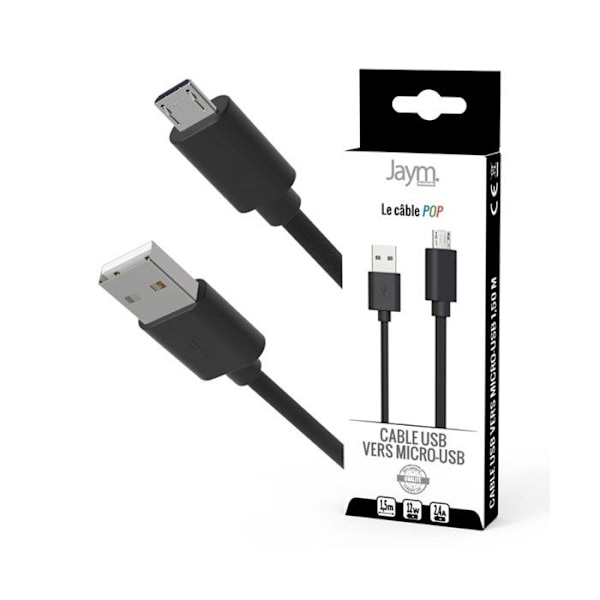 Micro-USB till USB-A-kabel - Jaym - 1,5m - 2,4A - Laddning och synkronisering - Svart
