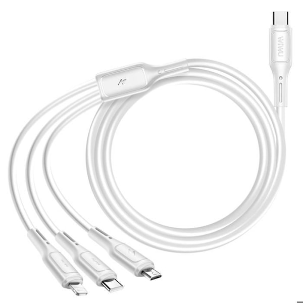 3 i 1 USB-C, Micro USB och Lightning Snabbladdningskabel 60W 1m wiwu Vit