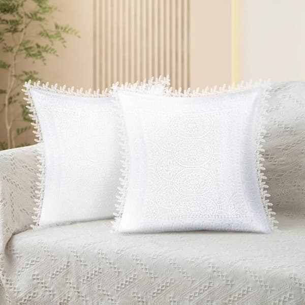 Kuddöverdrag - AVIZAR - 45x45 cm - Spetskant - Elegans - Vit Vit