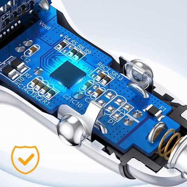 36W cigarettænder Biloplader USB C og USB Hurtigopladning LinQ Hvid Vit