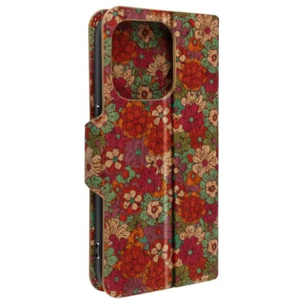 Cork Case til iPhone 15 Pro Flip Wallet Support Floral Summer Svart