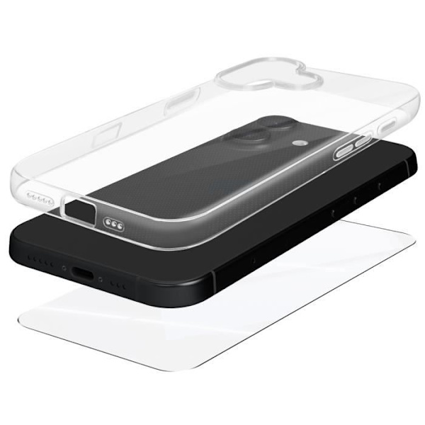 Skyddspaket för iPhone 16 Plus mjukt fodral och härdat glas Mayaxess Transparent Transparent