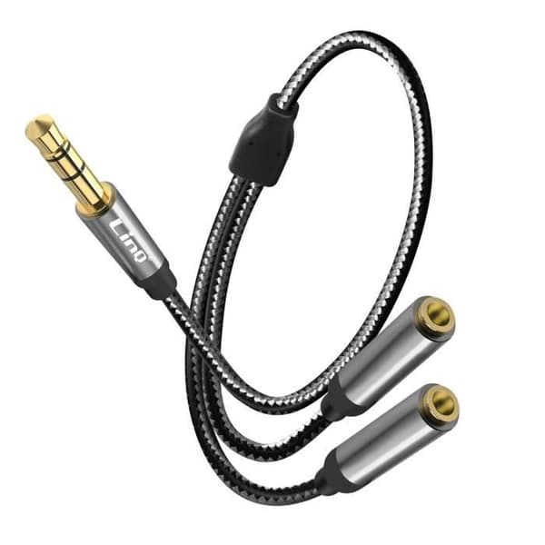 Lydsplitteradapter - LINQ - 3.5mm - 2x Stik Hun - Tilslut 2 Lydsystemer - Grå