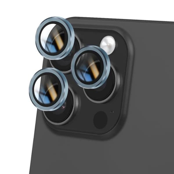 Tilbehør - Tempereret Glas Kamera - iPhone 16 Pro - Hårdhed 9H - Kradsemærker - Blå Blå