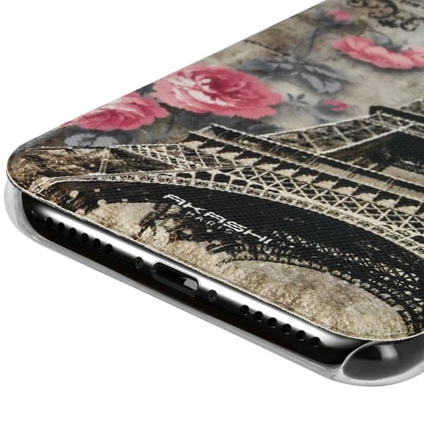 Portemonneeetui - AKASHI - iPhone X / XS - Øko-læder - Trykt Eiffeltårn - Sort Svart