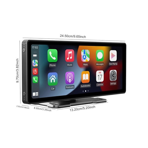 10,26" Trådløs HD Touch CarPlay Skærm med GPS / Android Auto / MP5 Afspiller Sort