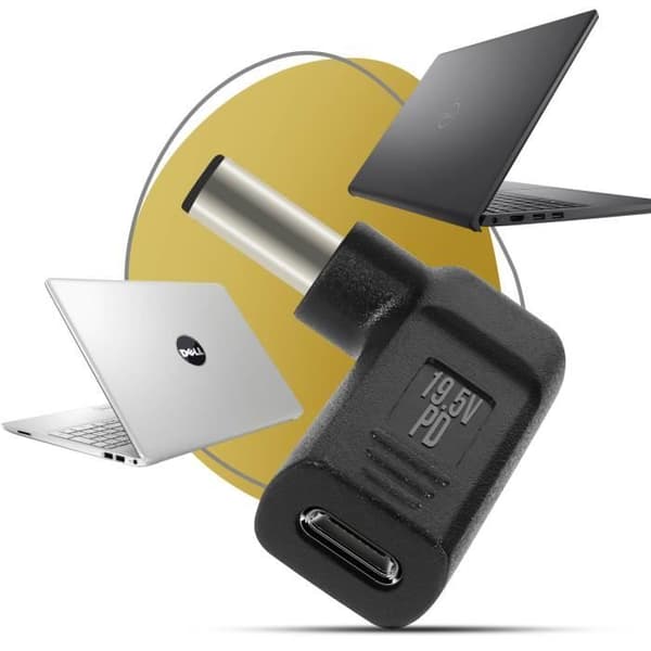 Kulmallinen USB-C DELL-kannettavan lataussovitin 7,4 x 5,0 mm, musta Svart