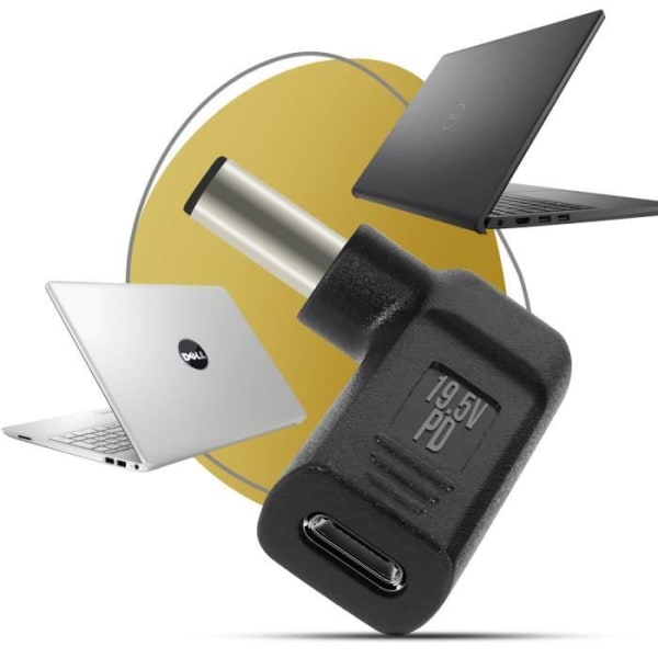 Vinklet USB-C til DELL bærbar opladningsadapter 7,4 x 5,0 mm, sort Svart