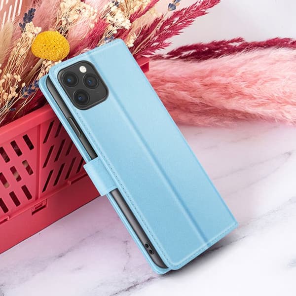 Wallet Case - ZANAÉ - iPhone 11 Pro Max - Horisontal Støtte - Magnetisk Lukning - Lys Blå Blå