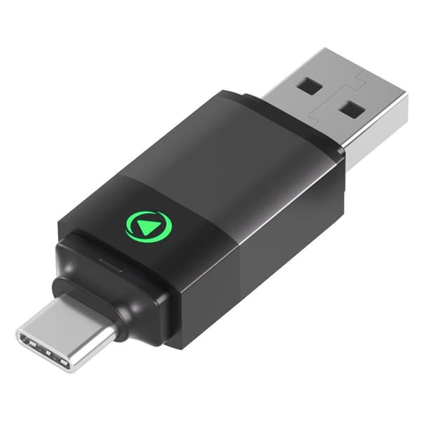 Adaptör 2-i-1 - FORCE PLAY - CarPlay/Android Auto - USB-A - USB-C - Trådlös Svart