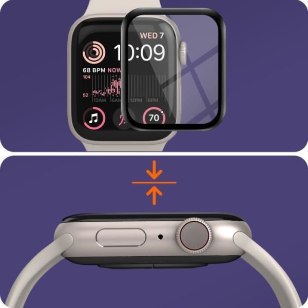 Beskyttelsesglas til Apple Watch SE 44mm - IMAK - Sort kontur - Stødsikker - High definition