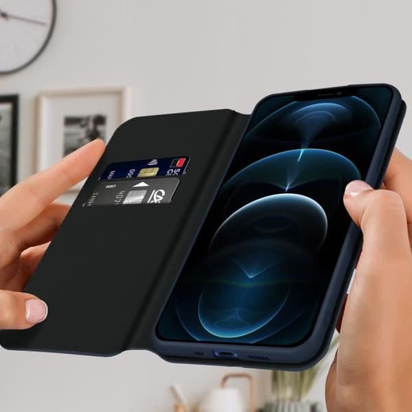 Housse Folio - AVIZAR - iPhone 12 Pro Max - Hård - Matt - Plånbok med Videostöd Midnattsblå Blå