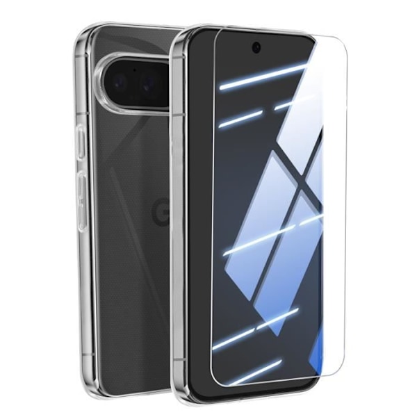 Skyddspaket för Google Pixel 9 och 9 Pro Fodral och härdat glas Mayaxess Transparent Transparent