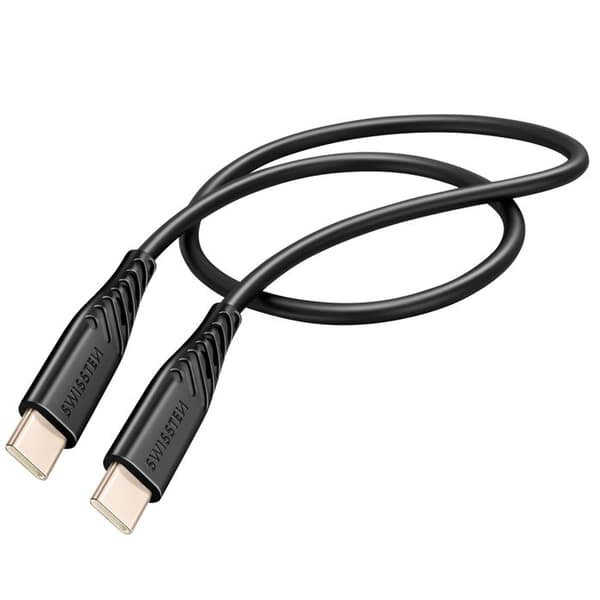 USB-C til USB-C kabel 60W Silikone Anti-nodel Swissten Sort Svart